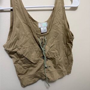 Vintage Tan Lace-Up Crop Top